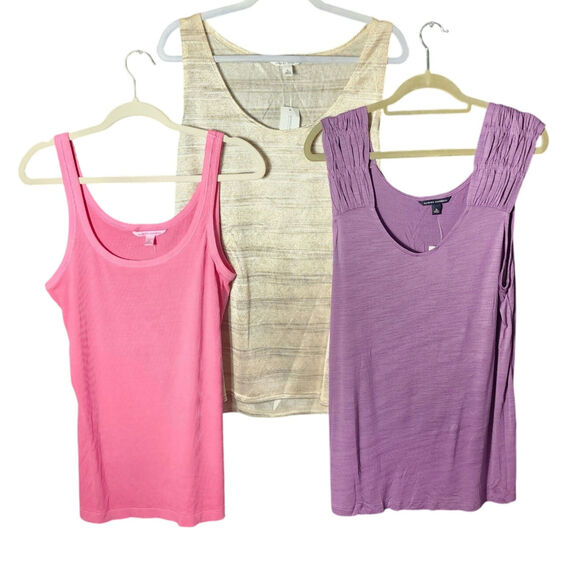 NWT XL Banana Republic Lot of 3 Tank Tops Purple Modal Gold Metallic Ribbed Pink - Picture 1 of 8